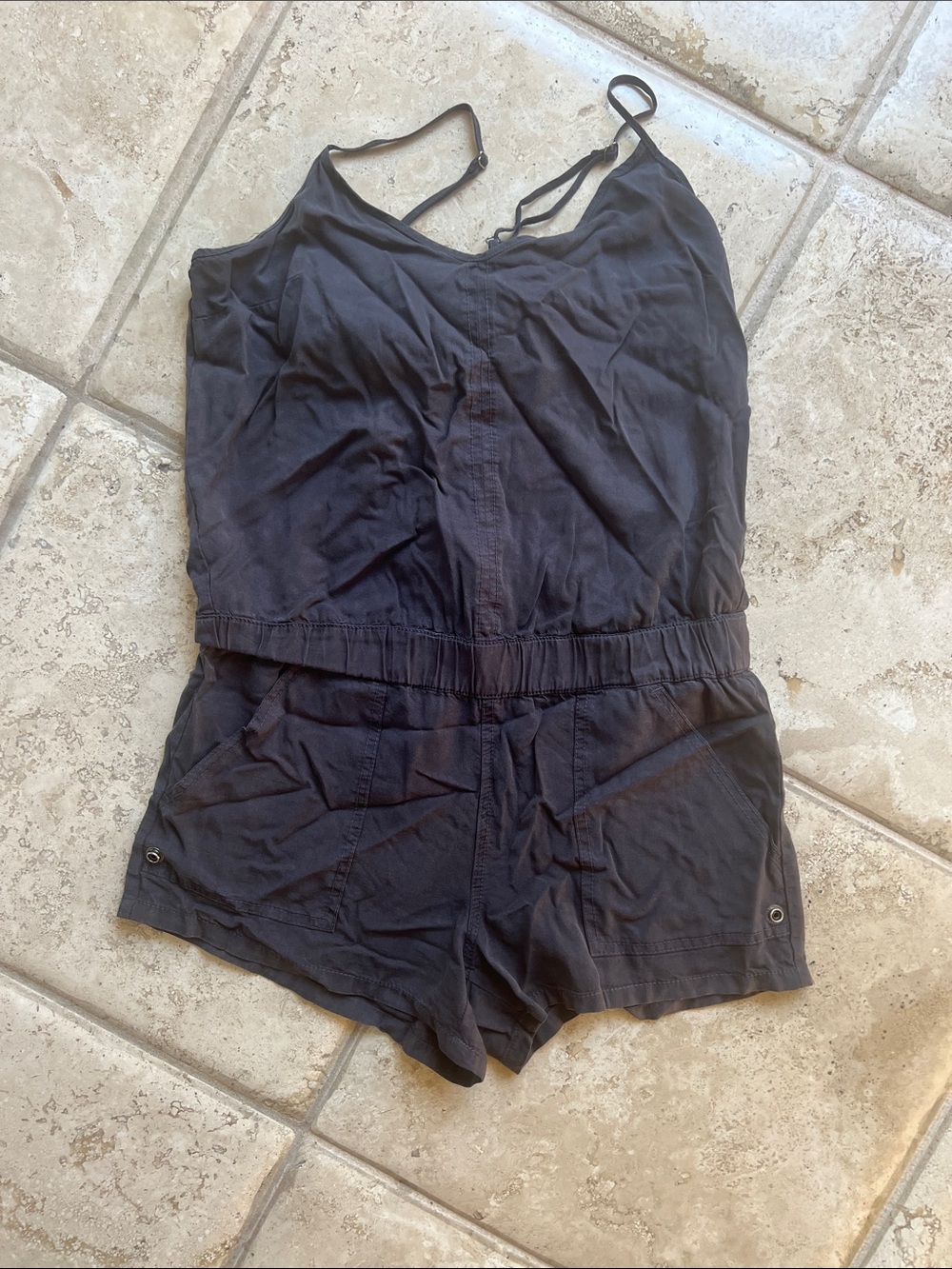 Pam & Gela Black Girls' Cotton Romper with Adjustable Straps